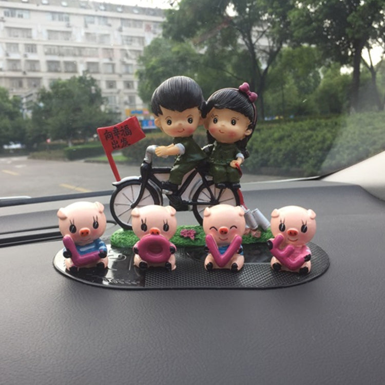 4 PCS Car Stone Lovely Pig Decorative Statues