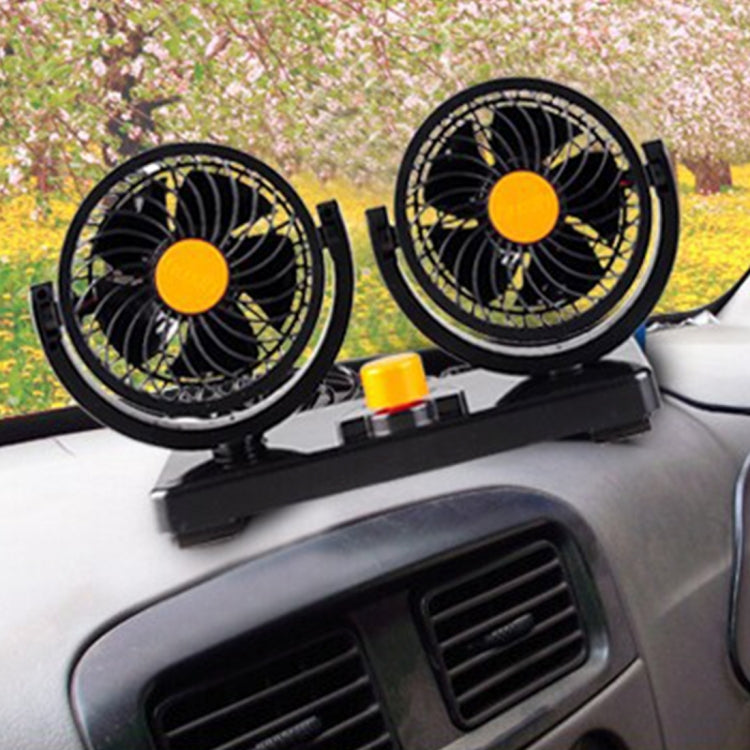 HUXIN HX-T304 10W 360 Degree Adjustable Rotation Two Head Low Noise Mini Electric Car Fan, DC 24V
