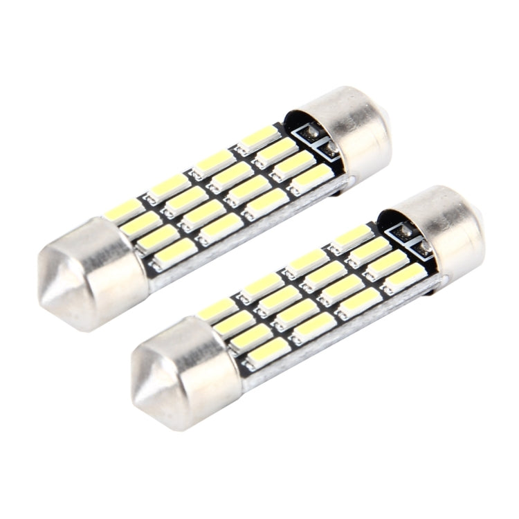 2 PCS 2W 100 LM 6000K 39MM Bicuspid Port Car Dome Lamp LED Reading Light with 16 SMD-4014 LED Lamps, DC 12V(White Light)