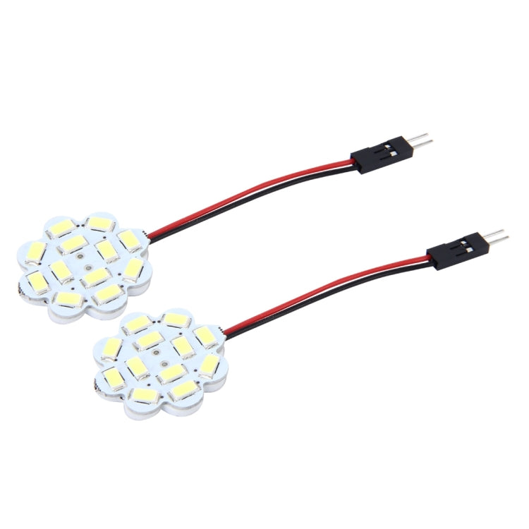 2 PCS 3W 200 LM 6000K Flower Shape Car Auto Interior Doom Reading Light with 12 SMD-5630 LED Lamps Bicuspid and T10 Adapter Cable, DC 12V(White Light)