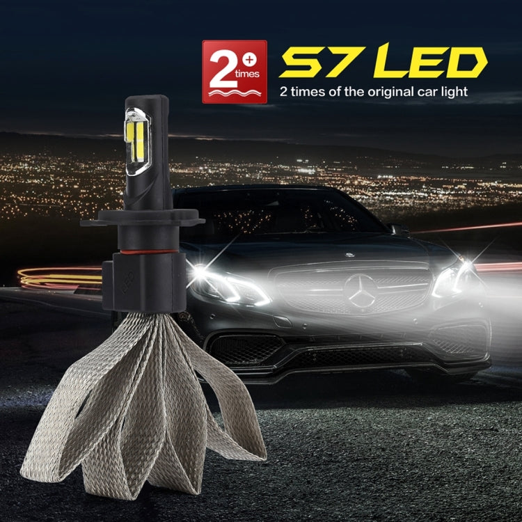 2 PCS S7 H4 40W 3200 LM 6000K IP68 Car Headlight with 2 COB Lamps and Heat Dissipation Cable, DC 9-30V(White Light)