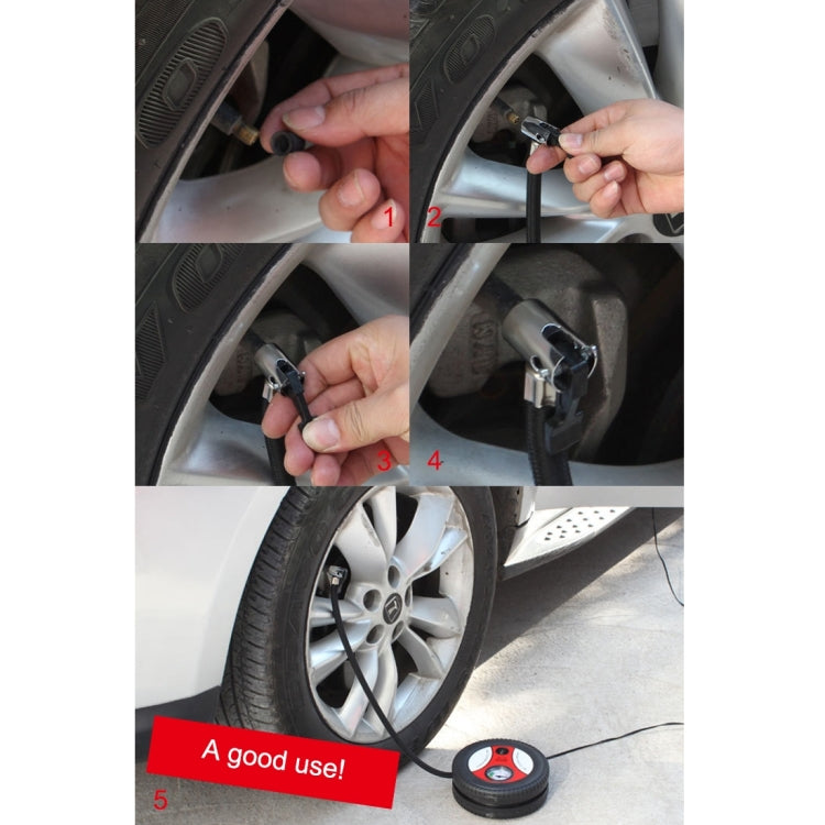 12V 10A Tire Shape Air Pump with Gauge and Three Nozzle Adapters Tire Inflator Compressor for Cars Vans Air Mattress Balls 250 PSI 25L/min