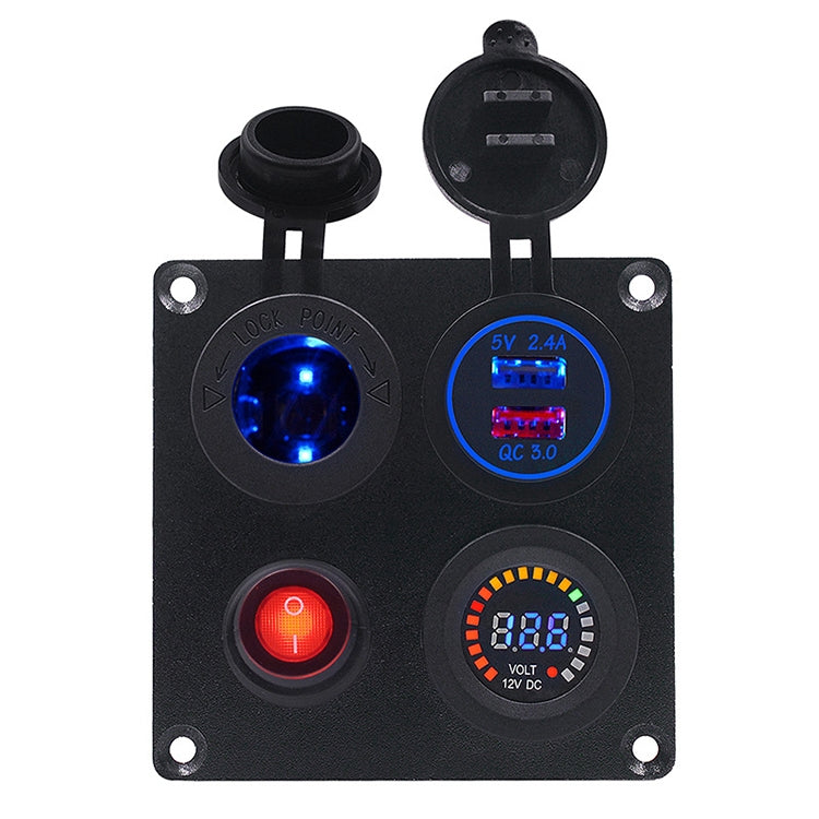 ZH-509A1 Multi-function Combination Switch Panel Color Screen Voltmeter + Cigarette Lighter Socket + Dual USB Charger for Car RV Marine Boat