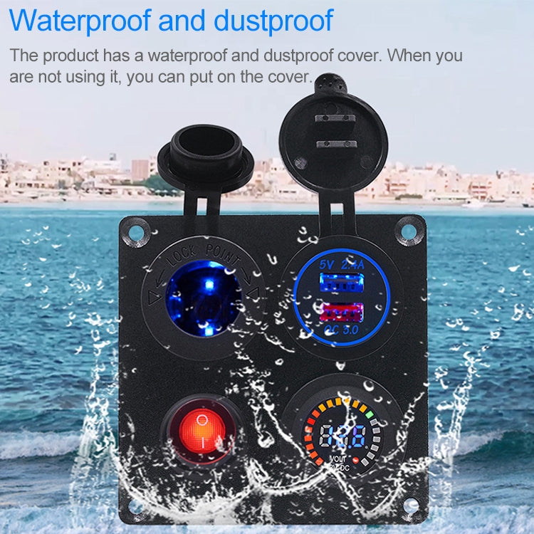 ZH-509A1 Multi-function Combination Switch Panel Color Screen Voltmeter + Cigarette Lighter Socket + Dual USB Charger for Car RV Marine Boat