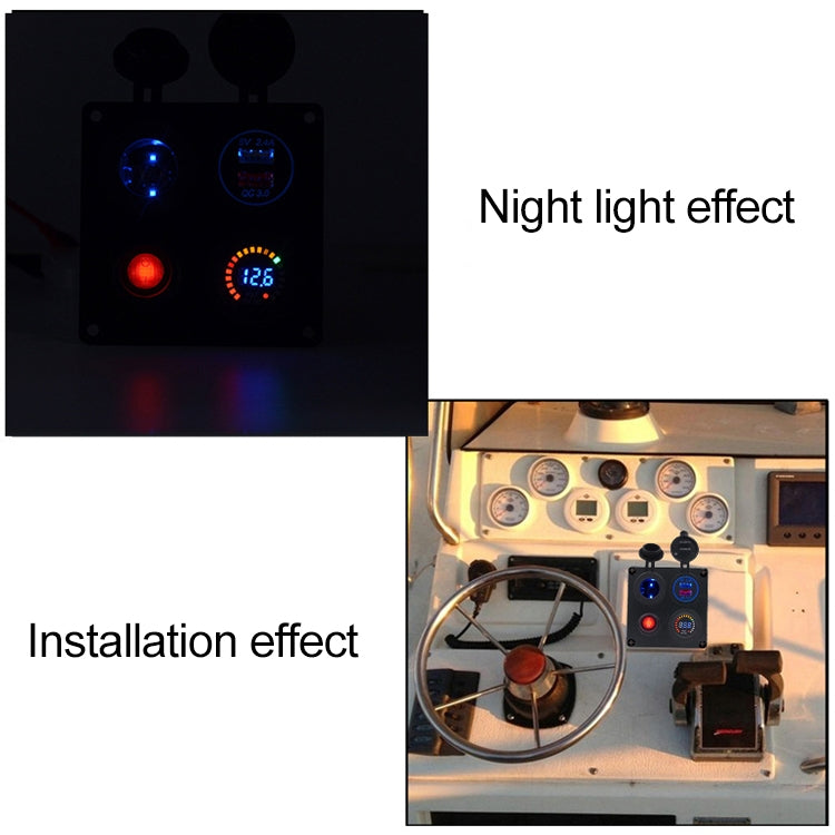 ZH-509A1 Multi-function Combination Switch Panel Color Screen Voltmeter + Cigarette Lighter Socket + Dual USB Charger for Car RV Marine Boat