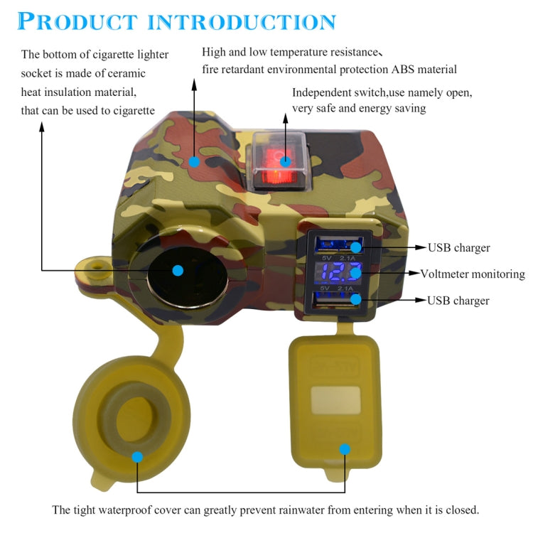 Motorcycle Waterproof DC12 4.2A Dual USB Charger Adapter + Voltmeter + Cigarette Lighter