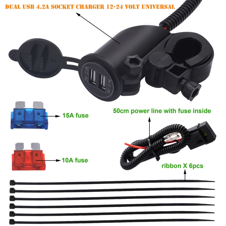 Motorcycle Faucet Dual USB Charger DC12-24V 4.2A IP66 with Aperture