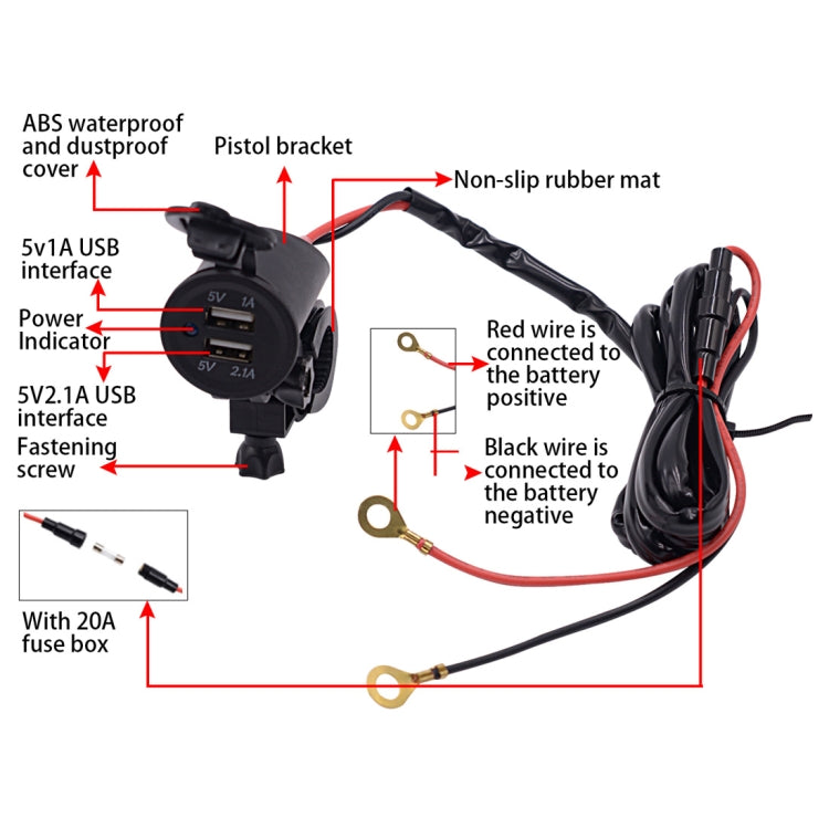 Motorcycle Faucet Waterproof 12-24V 2.1A Dual USB Charger Adapter