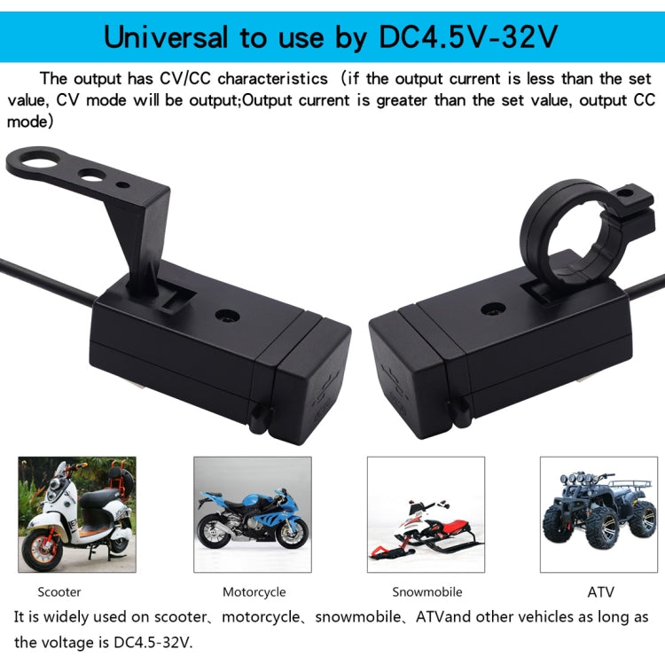 Motorcycle Waterproof QC3.0 Dual USB Fast Charger Adapter with Switch
