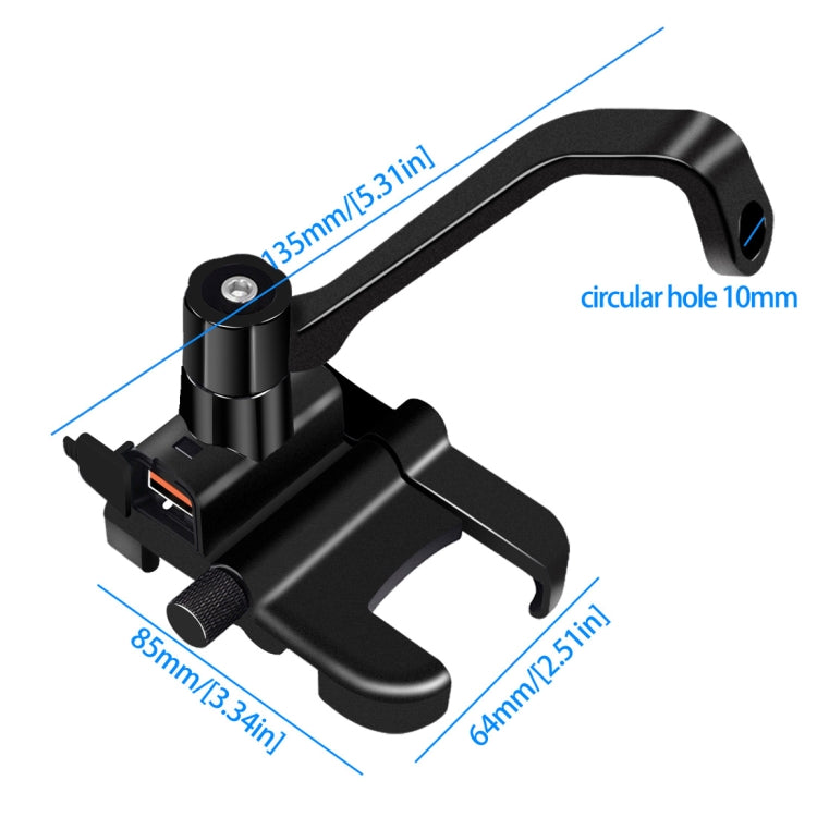 Motorcycle Waterproof QC 3.0 USB Port Fast Charger Adapter Aluminum Alloy Rearview Mirror Holder with Switch (Black)