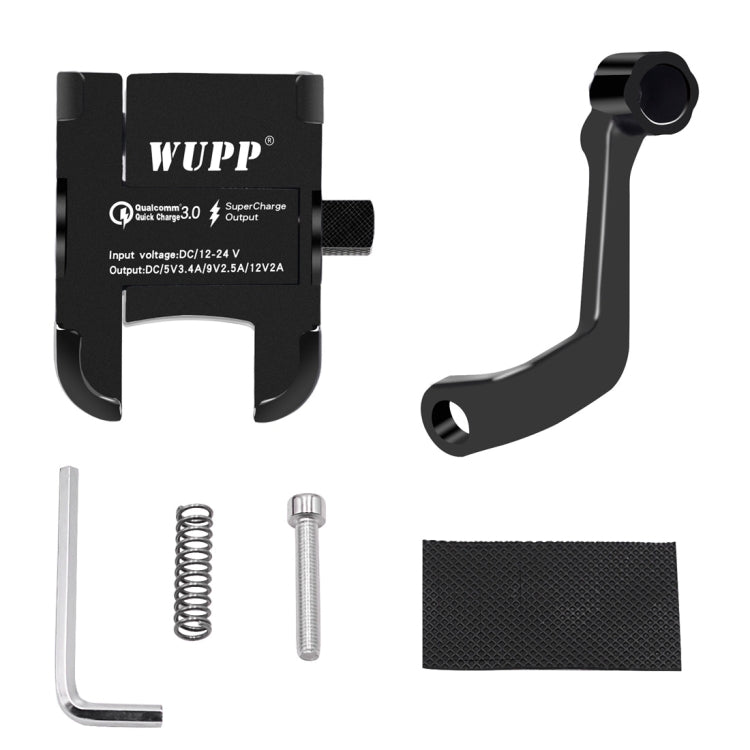 Motorcycle Waterproof QC 3.0 USB Port Fast Charger Adapter Aluminum Alloy Rearview Mirror Holder with Switch (Black)