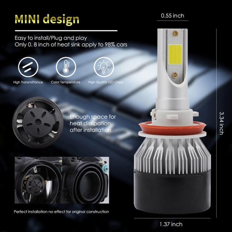 EV9 2 PCS H8 / H9 / H11 18W 2000LM 6000K Xenon White IP65 DOB LED Headlight Bulbs High Beam Conversion Kit DC 9-30V