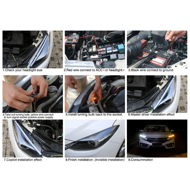 2 PCS 30cm DC12V 4.2W Ultra-thin Car Auto Double Colors Turn Lights / Running Lights, with LED SMD-2835 Lamp Beads (Turn Lights: Yellow Light; Running Lights: White Light)