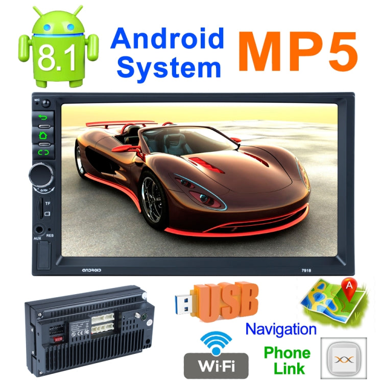 7918 HD 7 inch Universal Car Android 8.1 Radio Receiver MP5 Player, Support FM & AM & Bluetooth & TF Card & WiFi & Phone Link
