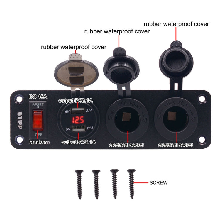 DC 12V 3 Position Switch Panel Circuit Breaker with Digital Voltmeter / Dual USB Power Charger Adapter / Cigarette Lighter Socket