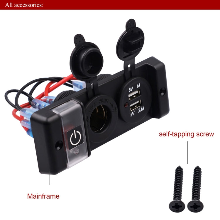 DC 12V IP66 3 Position Switch Panel Circuit Breaker with Dual USB Power Charger Adapter and Cigarette Lighter Socket