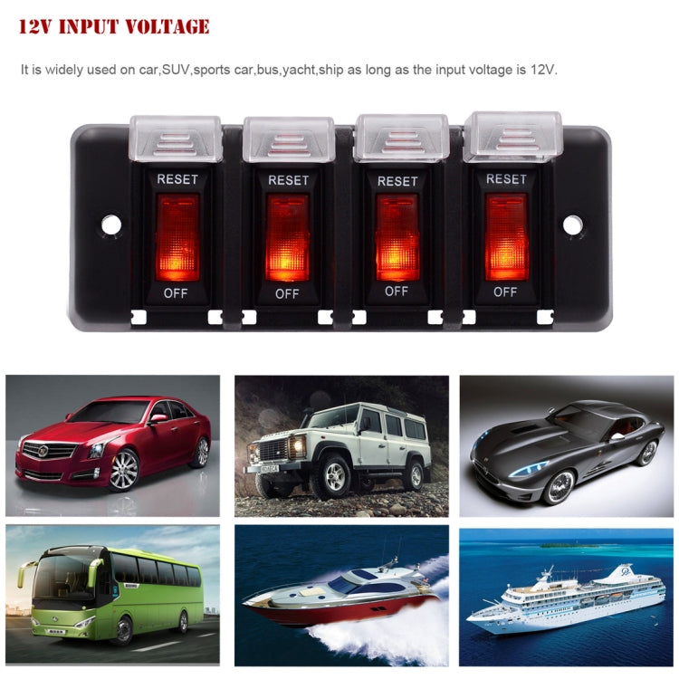 DC 12V 4 Way 16A IP66 Circuit Breakers Button Toggle Switch Panel with LED Indicator for Car RV Marine Boat