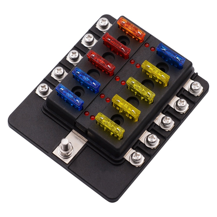 1 in 10 Out Fuse Box Screw Terminal Section Fuse Holder Kits with LED Warning Indicator for Auto Car Truck Boat