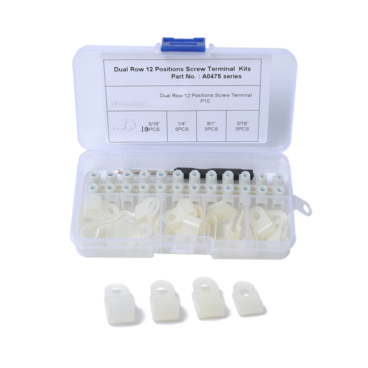 12 Position Barrier Screw Terminal Block Wire Dual Row Connector Strip 300V 30A with R Type Line Clamp