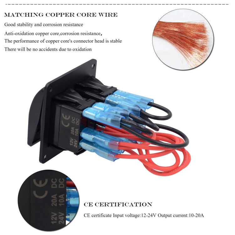 5PIN DC 12V / 24V Circuit Breakers Button Toggle Switch Panel with LED Indicator for Car RV Marine Boat