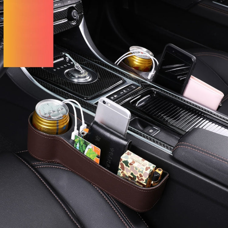 Car Multi-functional Driver Seat Console PU Leather Box Cigarette Lighter Charging Pocket Cup Holder Seat Gap Side Storage Box