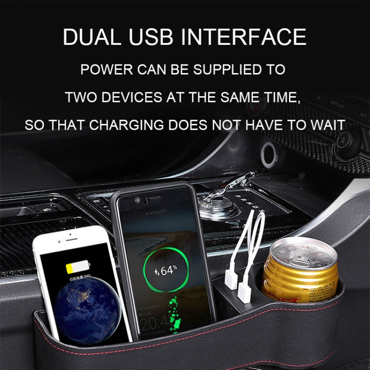 Car Multi-functional Driver Seat Console PU Leather Box Cigarette Lighter Charging Pocket Cup Holder Seat Gap Side Storage Box