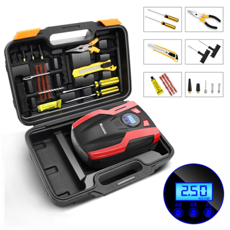 RUNDONG AUTO ACCESSORIES 12V Portable Car Electric Tire Pump Air Pump Tire Inflator with Toolbox, Digital Display Version