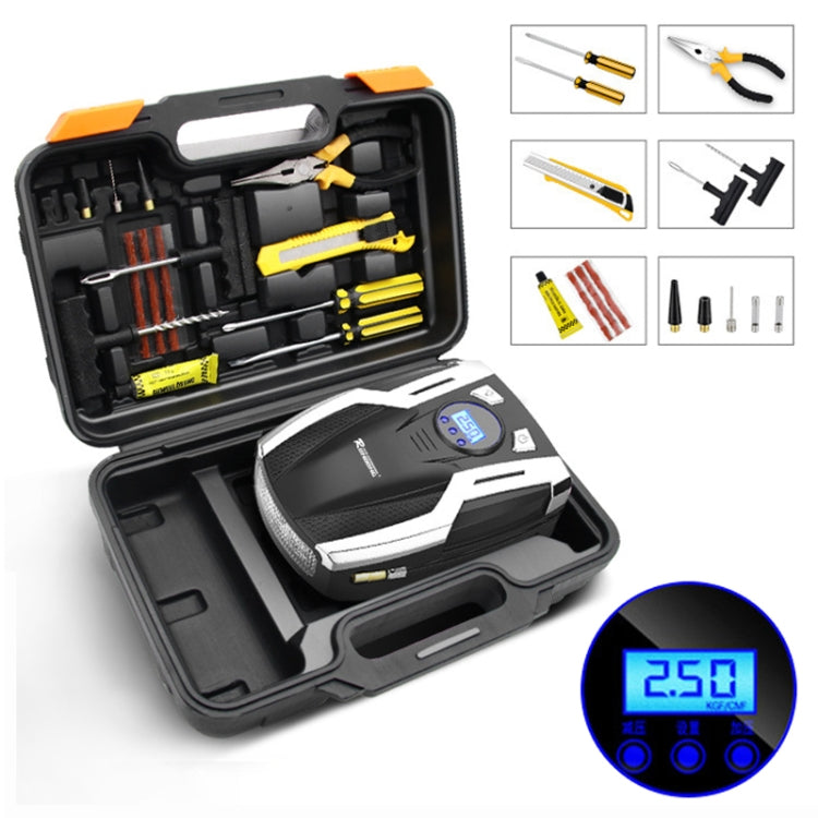 RUNDONG AUTO ACCESSORIES 12V Portable Car Electric Tire Pump Air Pump Tire Inflator with Toolbox, Digital Display Version