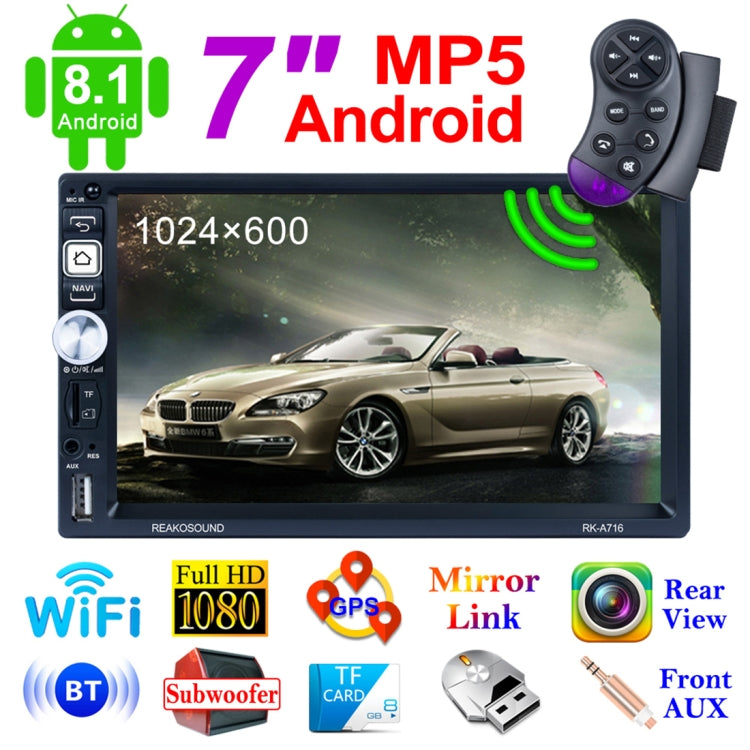 RK-A716 7 inch Universal Android 8.1 Car Radio Receiver MP5 Player, Support FM & Bluetooth & Phone Link & WIFI with Remote Control