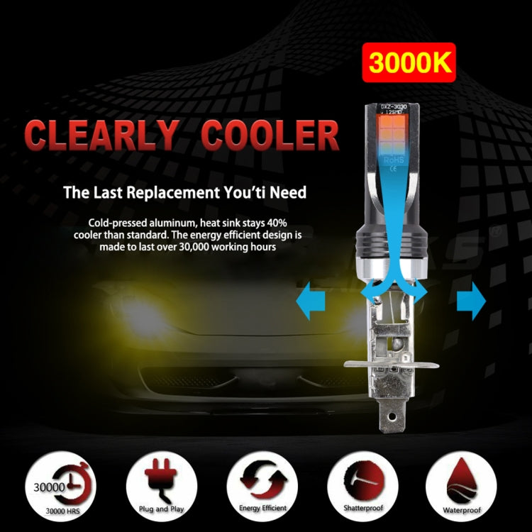 2 PCS H1 DC12V-24V / 12W / 3000K / 800LM 12LEDs SMD-3030 Car LED Fog Light (Yellow Light)