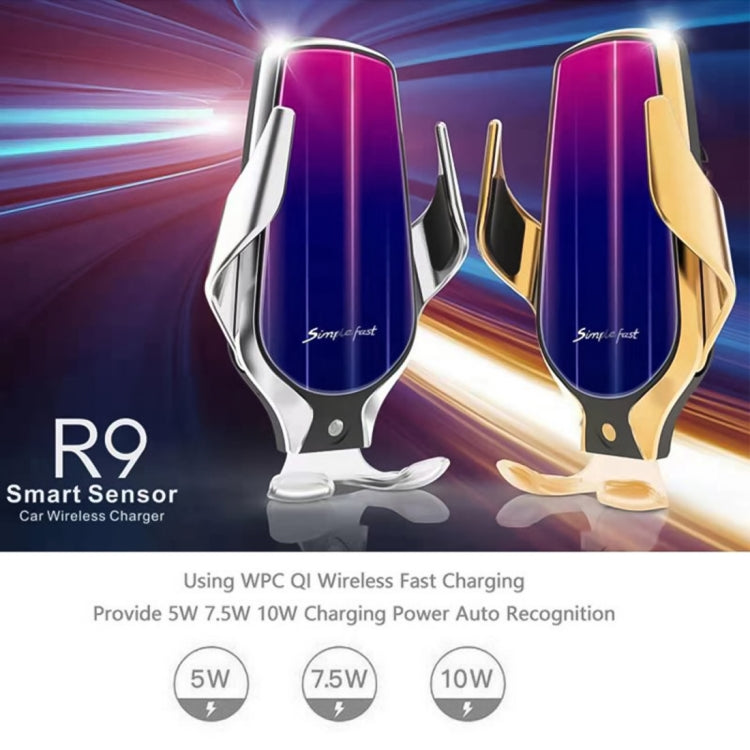 R9 Car QC Fast Charging QI Standard Wireless Charger Air Vent Bracket for 6-9.6cm Cellphone
