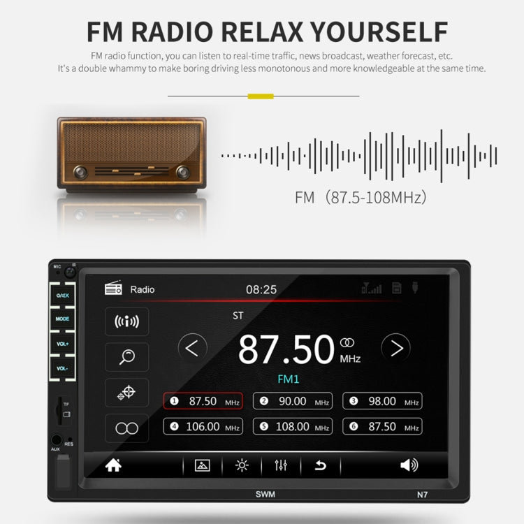 N7 7 inch HD Universal Car Radio Receiver MP5 Player, Support FM & Bluetooth & Phone Link with Remote Control
