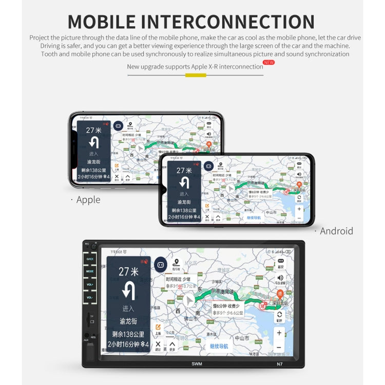 N7 7 inch HD Universal Car Radio Receiver MP5 Player, Support FM & Bluetooth & Phone Link with Remote Control