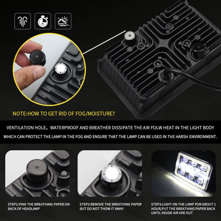 5 inch H4 DC 9V-30V 5000LM 6000K/3000K 45W IP67 Car Square Shape LED Headlight Lamps for Jeep Wrangler, with Aperture