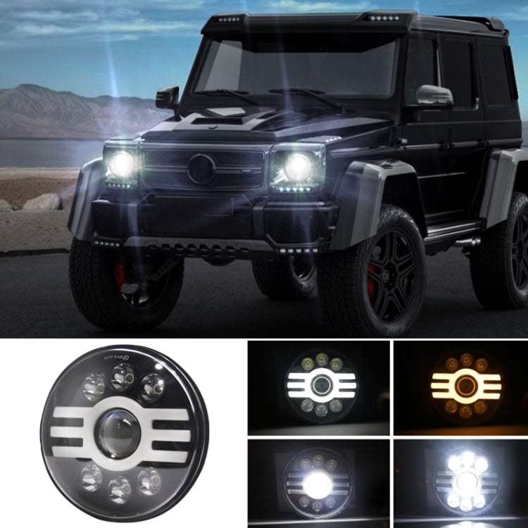 7 inch H4 DC 9V-30V 6000LM 6000K/3000K 55W IP67 6LED Lamp Beads Car Round Shape LED Headlight Lamps for Jeep Wrangler, with Angel Eye
