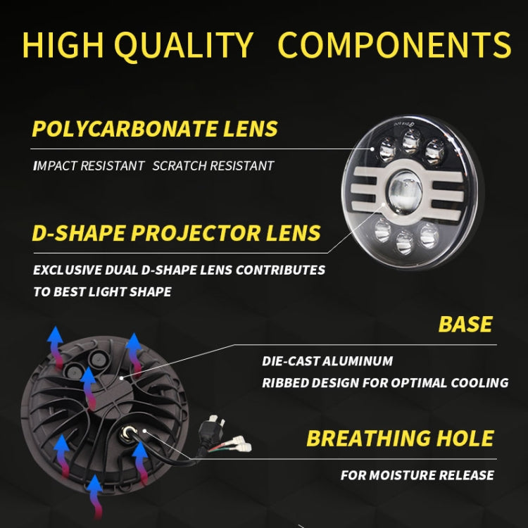 7 inch H4 DC 9V-30V 6000LM 6000K/3000K 55W IP67 6LED Lamp Beads Car Round Shape LED Headlight Lamps for Jeep Wrangler, with Angel Eye