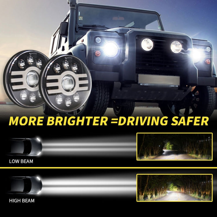 7 inch H4 DC 9V-30V 6000LM 6000K/3000K 55W IP67 6LED Lamp Beads Car Round Shape LED Headlight Lamps for Jeep Wrangler, with Angel Eye