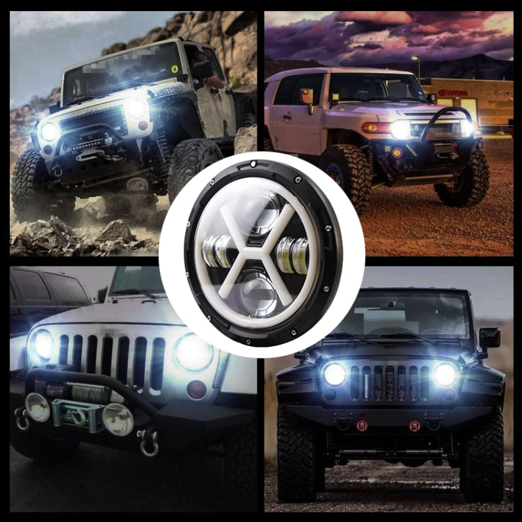 7 inch H4 DC 9V-30V 6000LM 6000K/3000K 55W IP67 4LED Lamp Beads Car Round Shape X LED Headlight Lamps for Jeep Wrangler, with Angel Eye