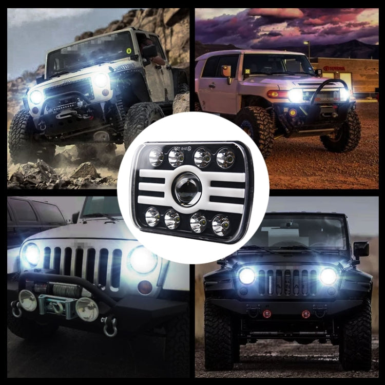 7 inch H4 DC 9V-30V 5000LM 6000K/3000K 45W IP67 8LED Lamp Beads Car Square Shape LED Headlight Lamps for Jeep Wrangler, with Lens
