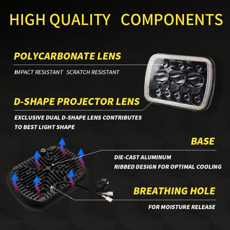 7 inch H4 DC 9V-30V 5000LM 6000K/3000K 45W IP67 Car Square Shape LED Headlight Lamps for Jeep Wrangler, with Aperture