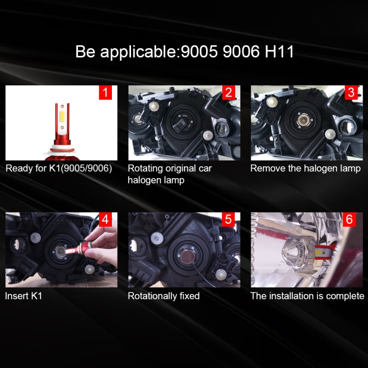 2 PCS K1 9006 / HB4 DC9-36V / 10W / 6000K / 1000LM IP68 Car LED Headlight Lamps (Cool White)