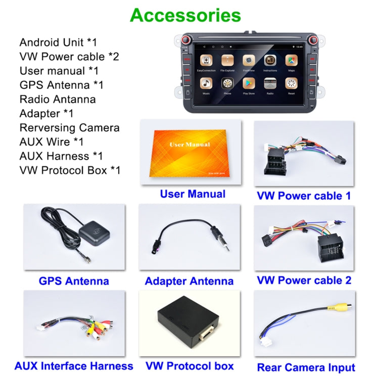 Car HD 8 inch Android 8.1 Radio Receiver MP5 Player for Volkswagen, Support FM & Bluetooth & TF Card & GPS & WiFi