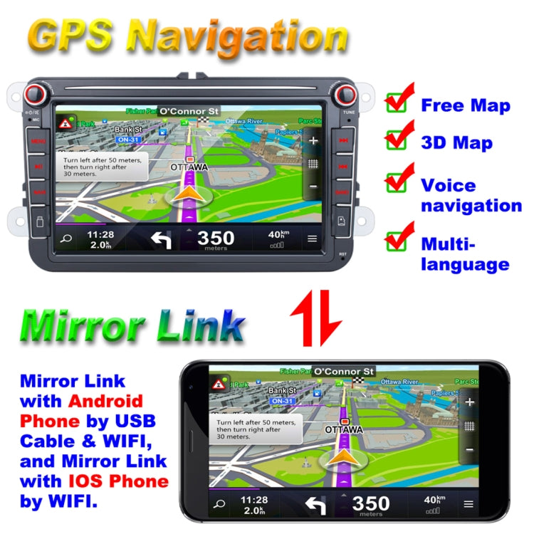 Car HD 8 inch Android 8.1 Radio Receiver MP5 Player for Volkswagen, Support FM & Bluetooth & TF Card & GPS & WiFi