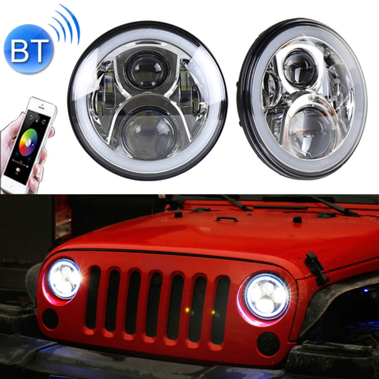 2 PCS 7 inch DC12V 6000K-6500K 50W Car LED Headlight Cree Lamp Beads for Jeep Wrangler / Harley, Support APP + Bluetooth Control