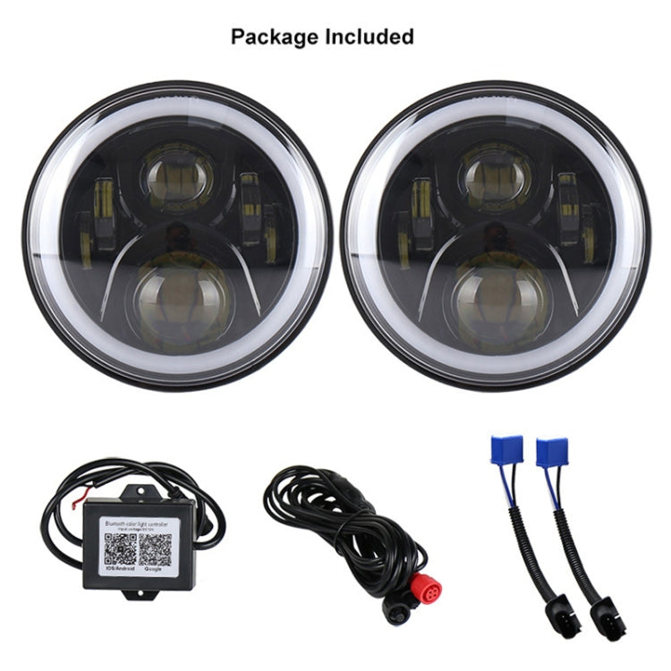 2 PCS 7 inch DC12V 6000K-6500K 50W Car LED Headlight Cree Lamp Beads for Jeep Wrangler / Harley, Support APP + Bluetooth Control(Black)