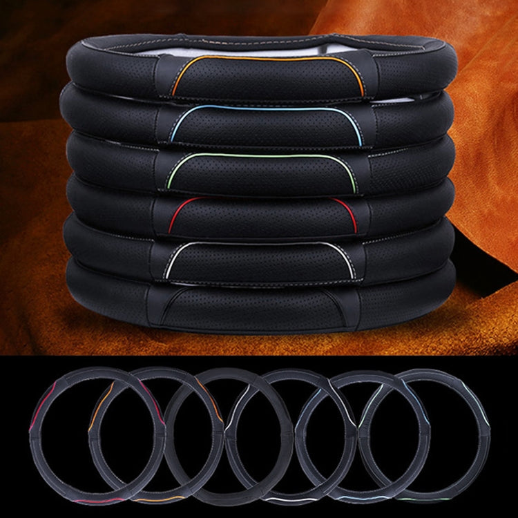 Universal Car Genuine Leather Colorful Stripe Steering Wheel Cover, Diameter: 38cm
