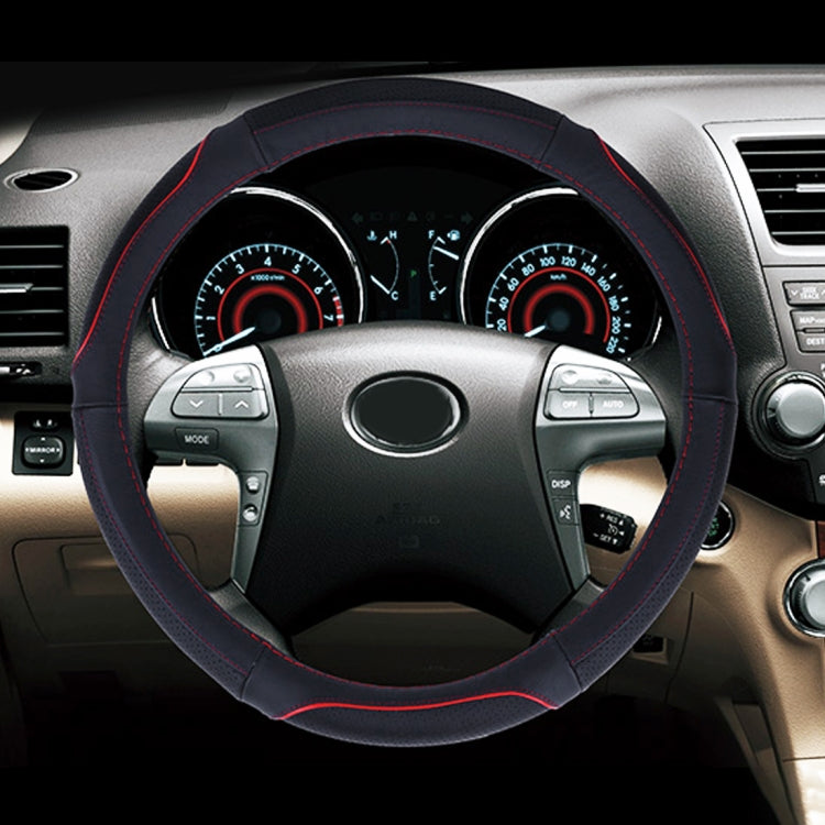 Universal Car Genuine Leather Colorful Stripe Steering Wheel Cover, Diameter: 38cm