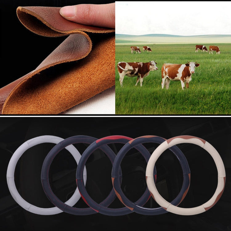 Universal Car Genuine Leather Sport Version Steering Wheel Cover, Diameter: 38cm