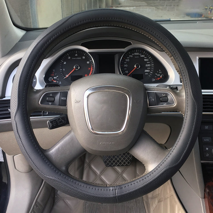 Universal Car Genuine Leather Double Needlework Steering Wheel Cover, Diameter: 38cm