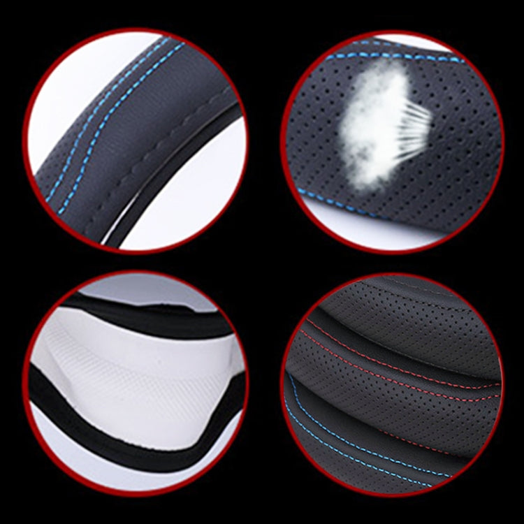 Universal Car Genuine Leather Double Needlework Steering Wheel Cover, Diameter: 38cm